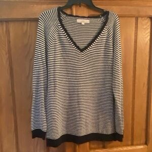 LOFT Black and White Striped V Neck Sweater Size‎ XXL